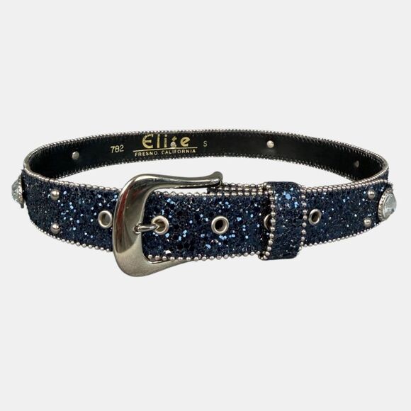 Elite Fresno CA Navy Glitter Leather Western Rhinestone Concho Belt BNWT Sz S main image 8